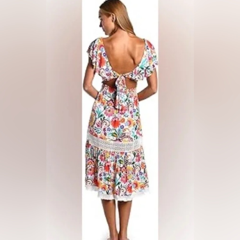 La Blanca Sunshine 79 NWT Floral V-Neck Ruffle Sleeve Dress XS